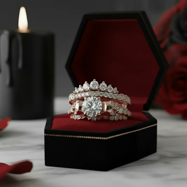 You're My Forever- 1.25 Carat Round Cut Diamond Option Skulls Promise Ring Set